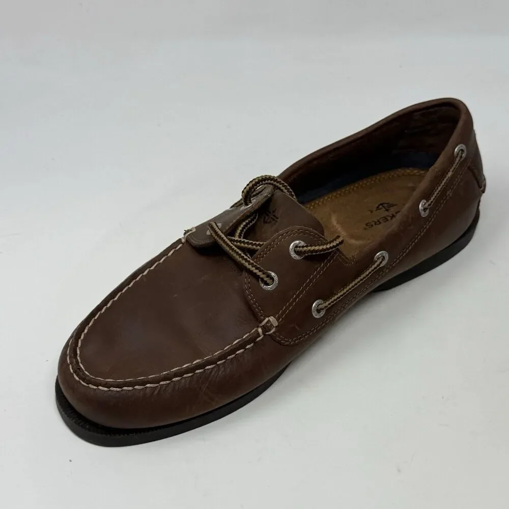 Dockers Vargas Boat Shoes Mens 10 M Brown Leather 2 Eye Casual Preppy Moccasins